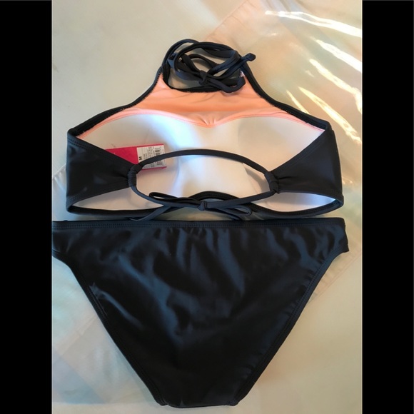 Xhilaration Grey w Pink Lining Laser Cut Swimsuit - Picture 2 of 9